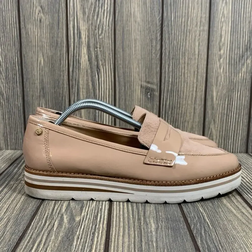 Antonio Melani‎ Bradlie Women Patent Leather Suede Loafer Slip On Beige Sz 9